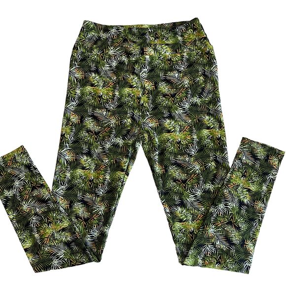 Lularoe OS Leggings PALM PLANT BOTANICAL‎ PRINT One Size - Picture 2 of 5
